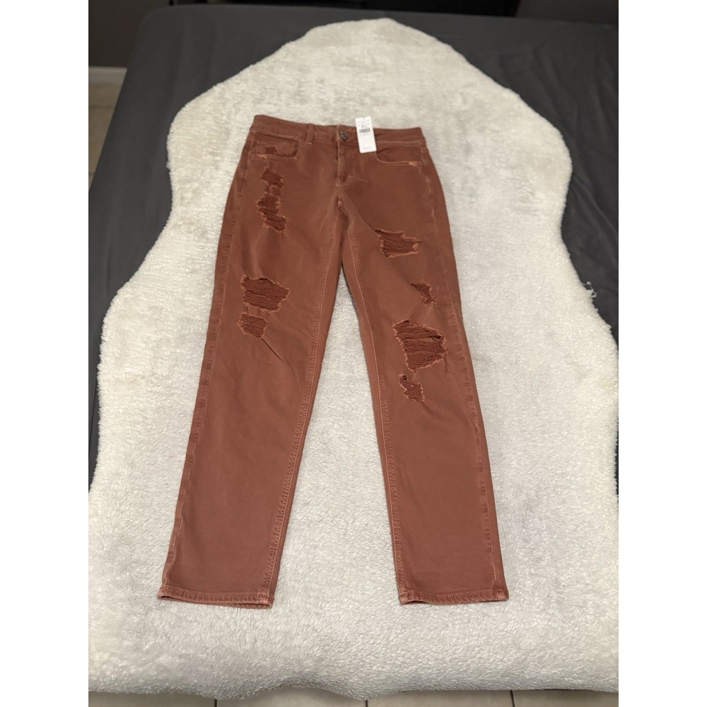 New American Eagle Tomgirl Rusty‎ Brown Red Ripped Jeans Size 4 Pants Stretch